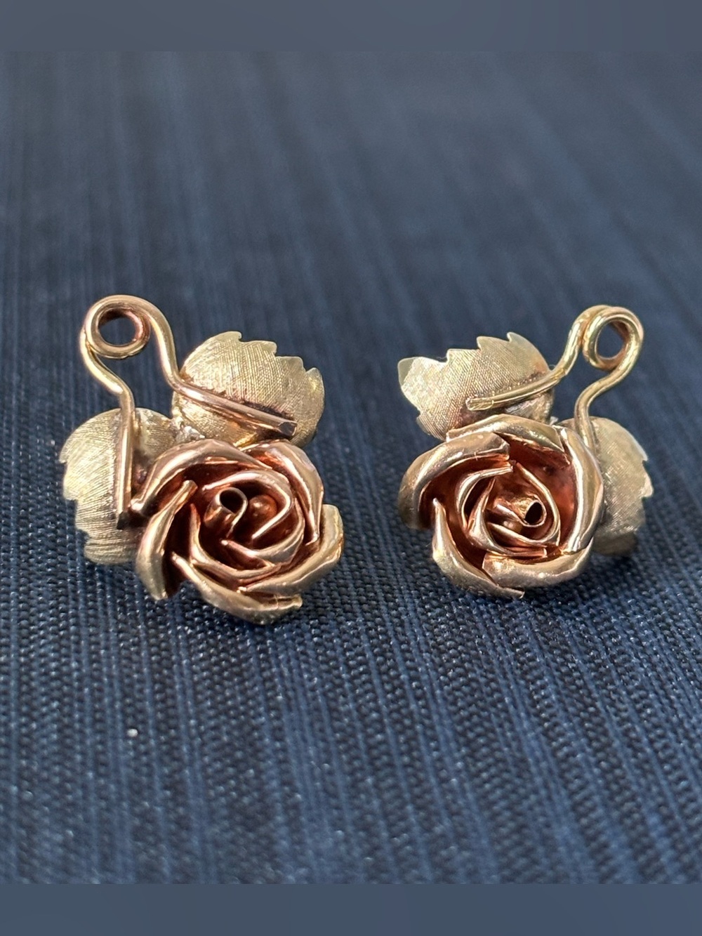 Vintage Estate 14k 585 Floral Rose & Yellow Gold Earrings